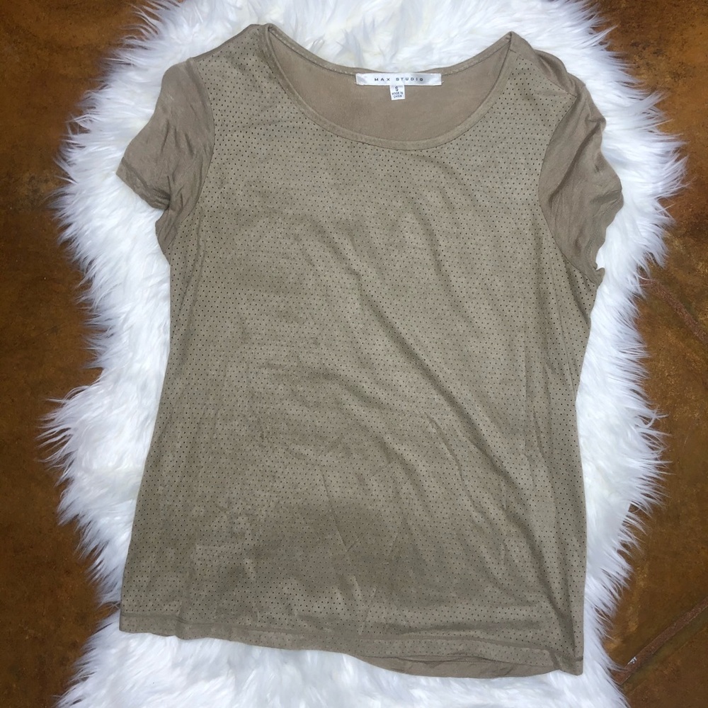 Max Studio Tan Short Sleeves Faux Suede Shirt